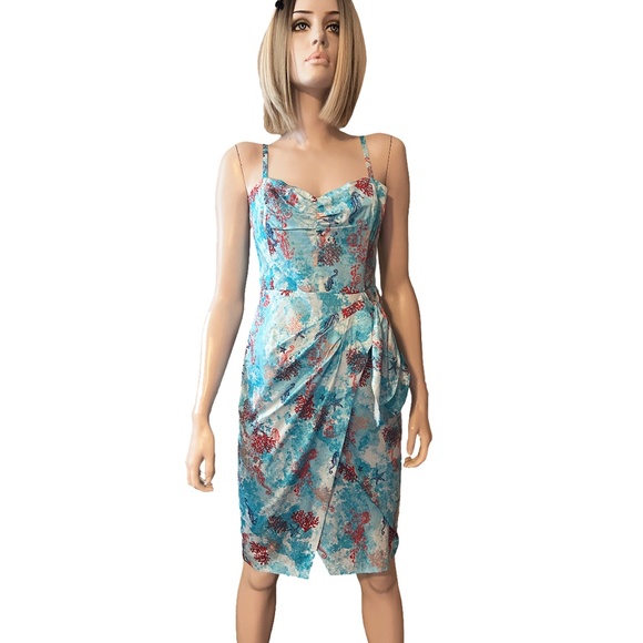 WHBM Breezy Cotton Faux Wrap Dress Ruch Lined Shirred Sexy Pleated Waist Detail - Picture 3 of 15